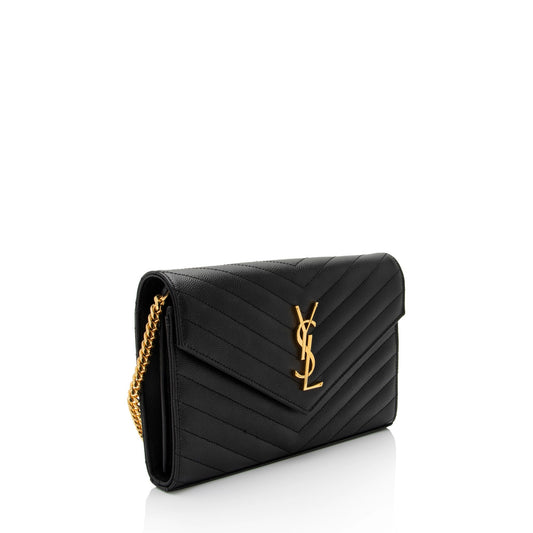 Saint Laurent Matelasse Grain de Poudre Monogram Chain Wallet oGbOur