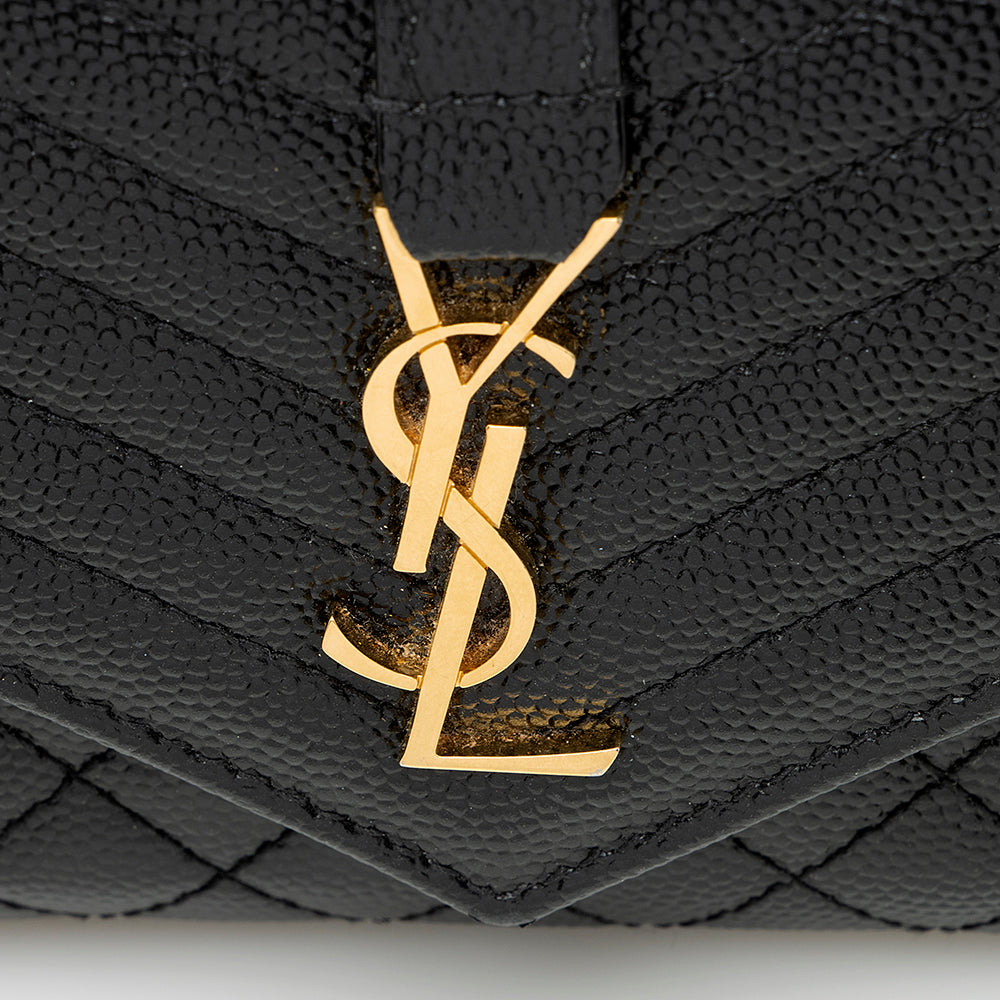 Saint Laurent Matelasse Grain de Poudre Monogram Compact Trifold Wallet 21741