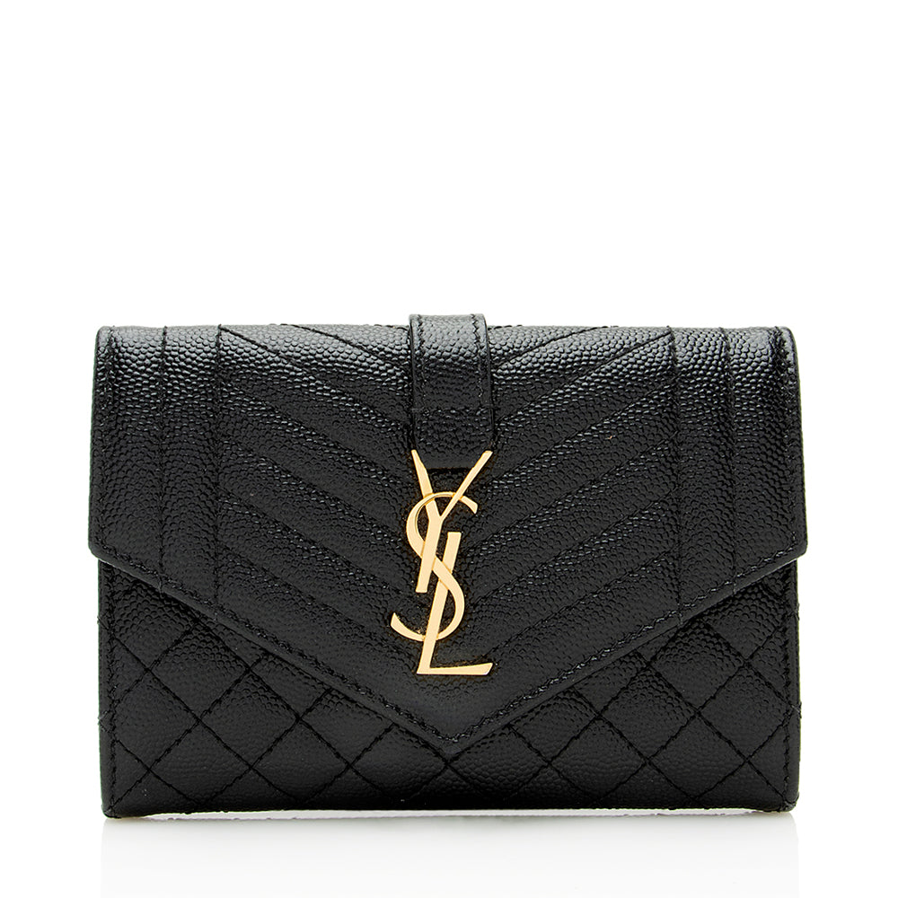 Saint Laurent Matelasse Grain de Poudre Monogram Compact Trifold Wallet 21741