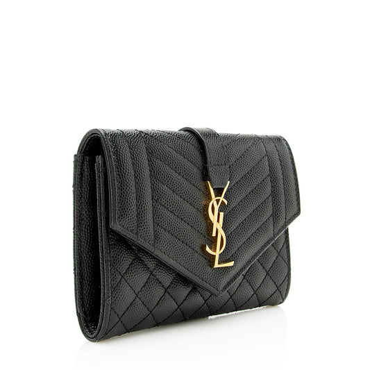 Saint Laurent Matelasse Grain de Poudre Monogram Compact Trifold Wallet 21741