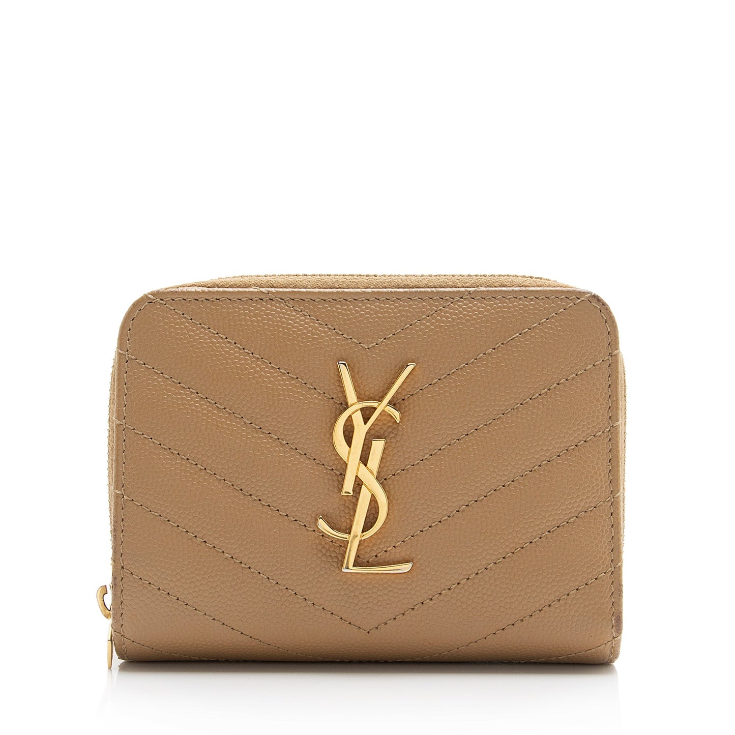 Saint Laurent Matelasse Grain de Poudre Monogram Compact Zip Around Wallet 23548