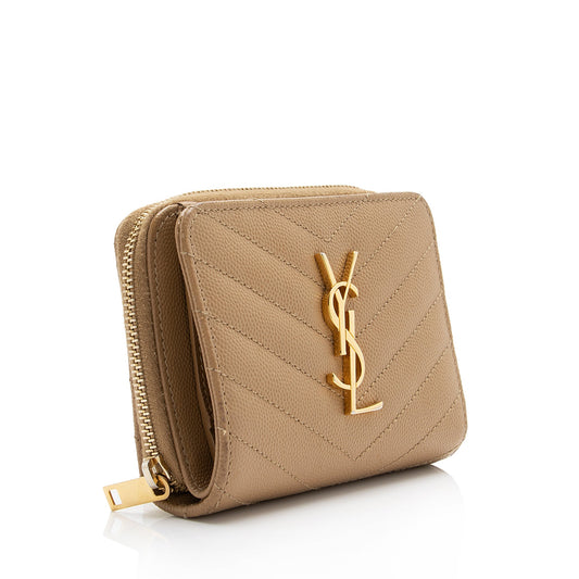 Saint Laurent Matelasse Grain de Poudre Monogram Compact Zip Around Wallet 23548