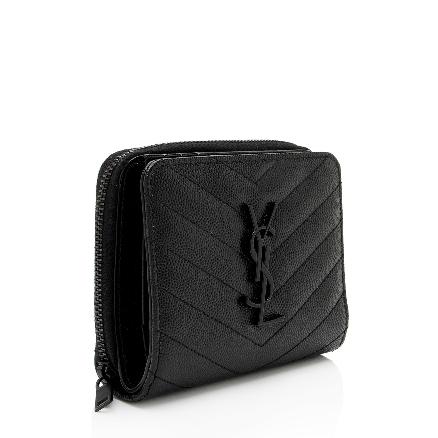 Saint Laurent Matelasse Grain de Poudre Monogram Compact Zip Around Wallet C8Sta6