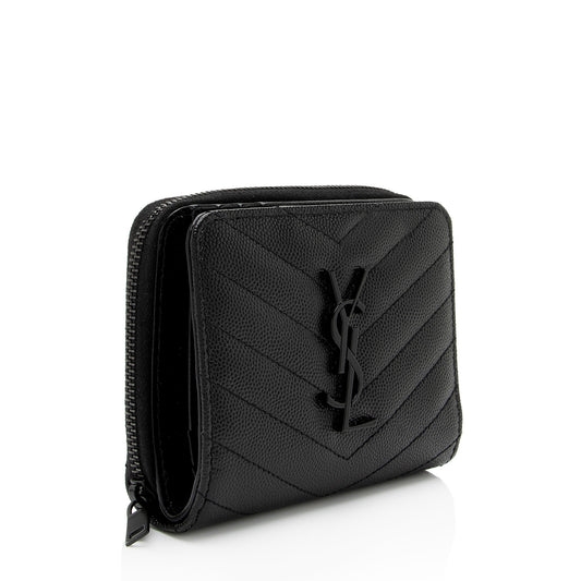 Saint Laurent Matelasse Grain de Poudre Monogram Compact Zip Around Wallet C8Sta6