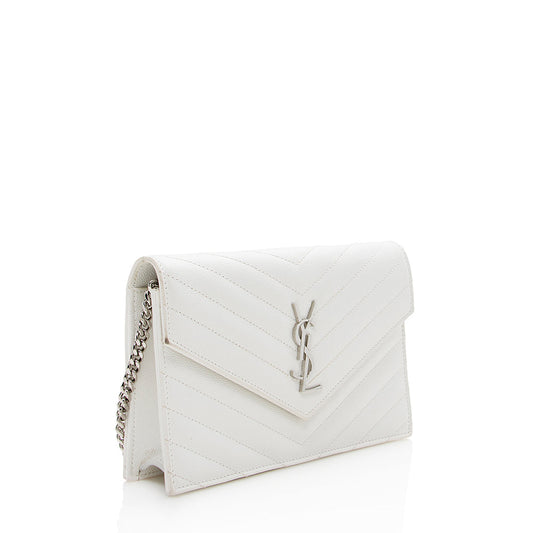 Saint Laurent Matelasse Grain de Poudre Monogram Envelope Chain Wallet 15981