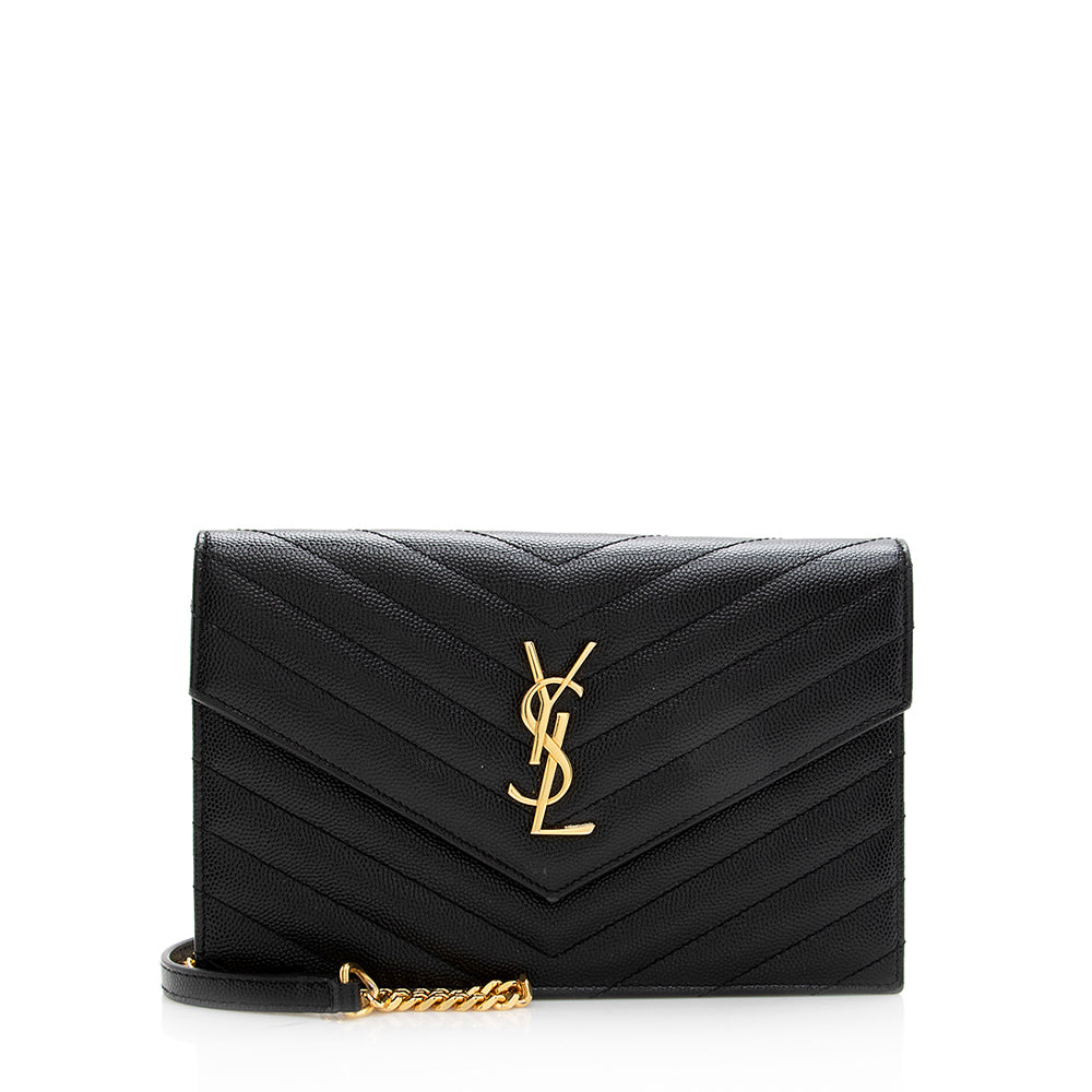 Saint Laurent Matelasse Grain de Poudre Monogram Envelope Chain Wallet 19240