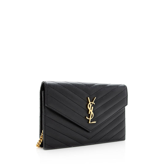 Saint Laurent Matelasse Grain de Poudre Monogram Envelope Chain Wallet 19240