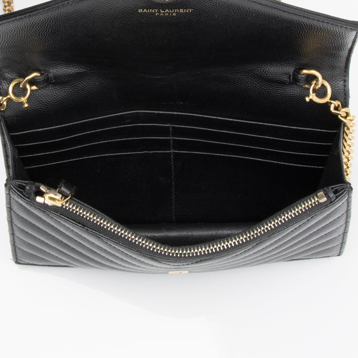 Saint Laurent Matelasse Grain de Poudre Monogram Envelope Chain Wallet 23410
