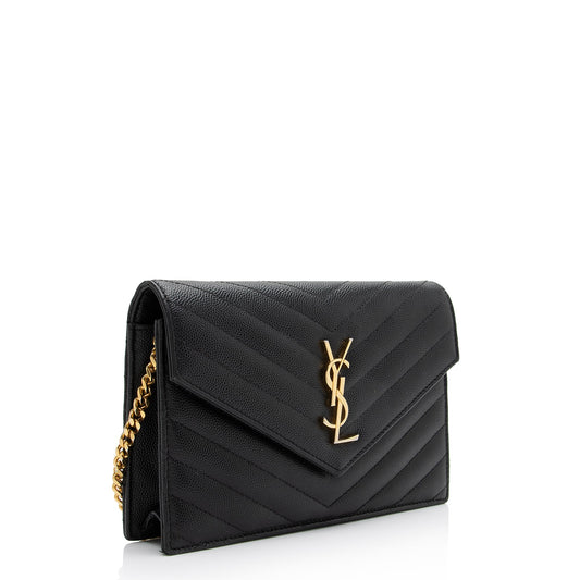 Saint Laurent Matelasse Grain de Poudre Monogram Envelope Chain Wallet 23410