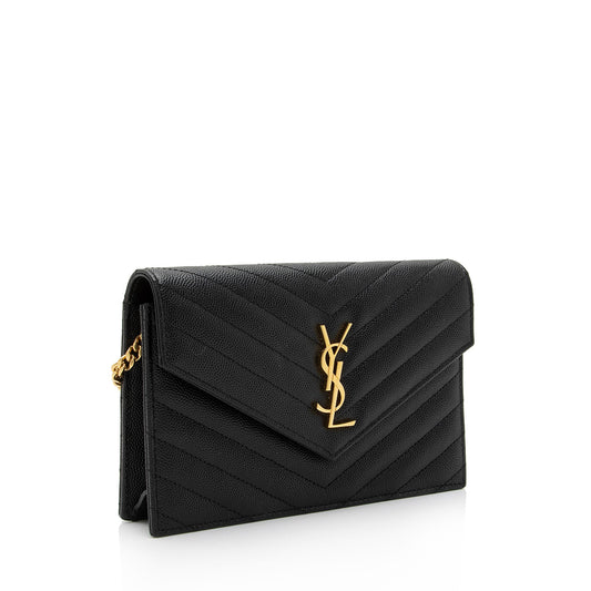 Saint Laurent Matelasse Grain de Poudre Monogram Envelope Chain Wallet qb9r0n