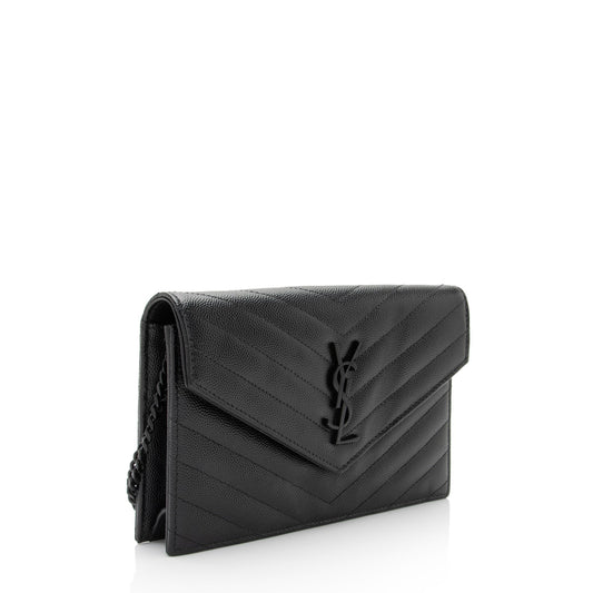 Saint Laurent Matelasse Grain de Poudre Monogram Envelope Chain Wallet HfJfIb