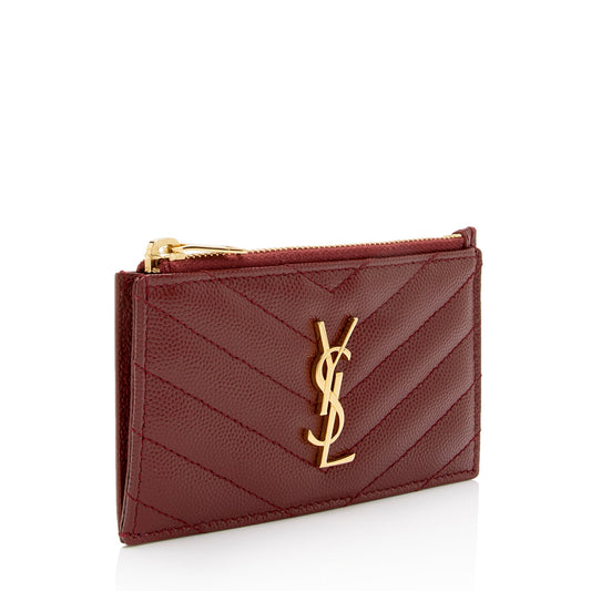 Saint Laurent Matelasse Grain de Poudre Monogram Fragments Zipper Card Case xj3XtJ