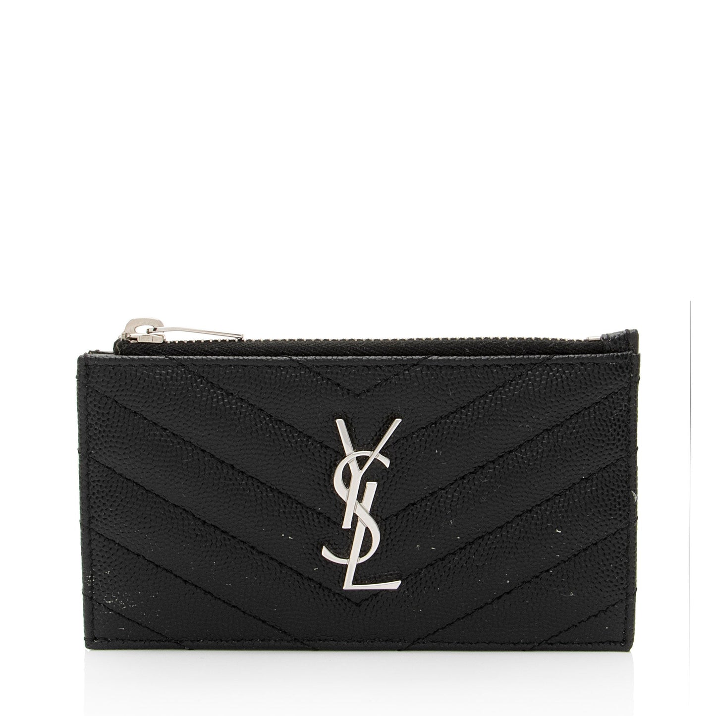 Saint Laurent Matelasse Grain de Poudre Monogram Fragments Zipper Card Case 664zHh