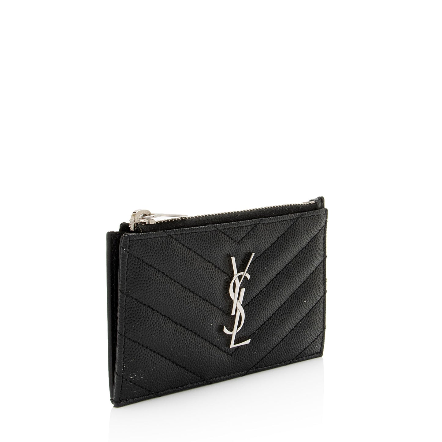 Saint Laurent Matelasse Grain de Poudre Monogram Fragments Zipper Card Case 664zHh