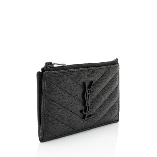 Saint Laurent Matelasse Grain de Poudre Monogram Fragments Zipper Card Case sDlJPU