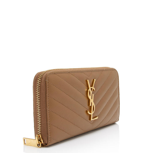 Saint Laurent Matelasse Grain de Poudre Monogram Zip Around Wallet ZFHCDK