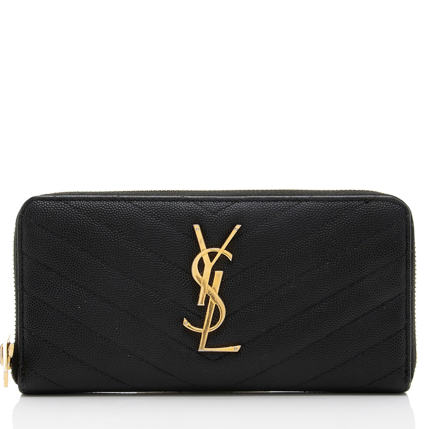 Saint Laurent Matelasse Grain de Poudre Monogram Zip Around Wallet O3K7M8