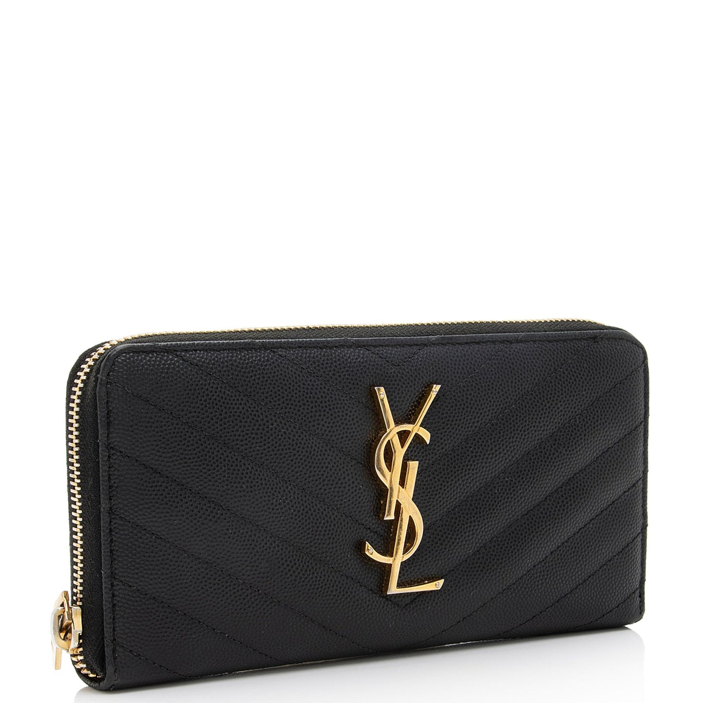 Saint Laurent Matelasse Grain de Poudre Monogram Zip Around Wallet O3K7M8