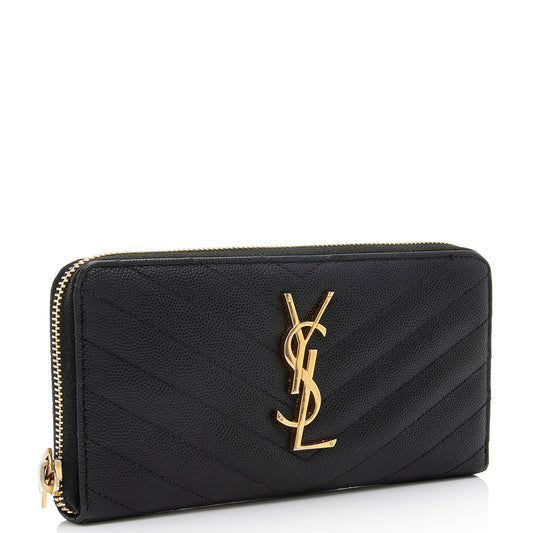 Saint Laurent Matelasse Grain de Poudre Monogram Zip Around Wallet O3K7M8