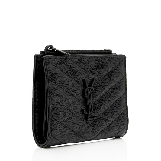 Saint Laurent Matelasse Grain de Poudre Monogram Zipper Card Case JO7h9S