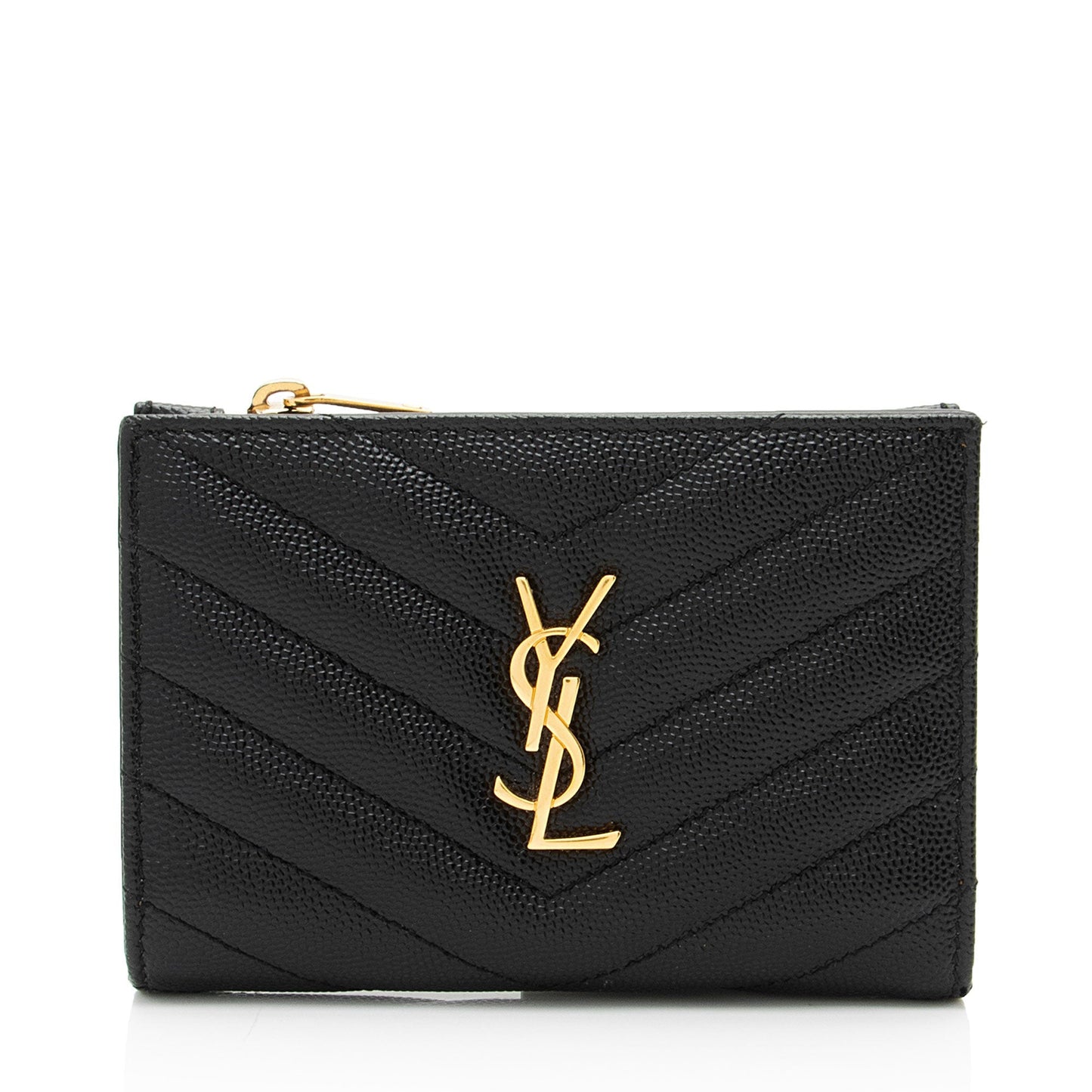 Saint Laurent Matelasse Grain de Poudre Monogram Zipper Card Case GrLbE3