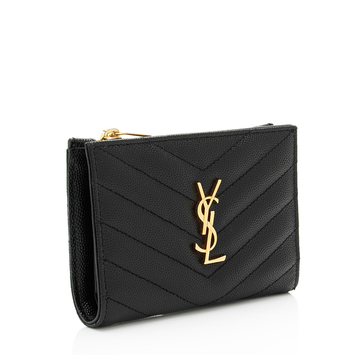 Saint Laurent Matelasse Grain de Poudre Monogram Zipper Card Case GrLbE3