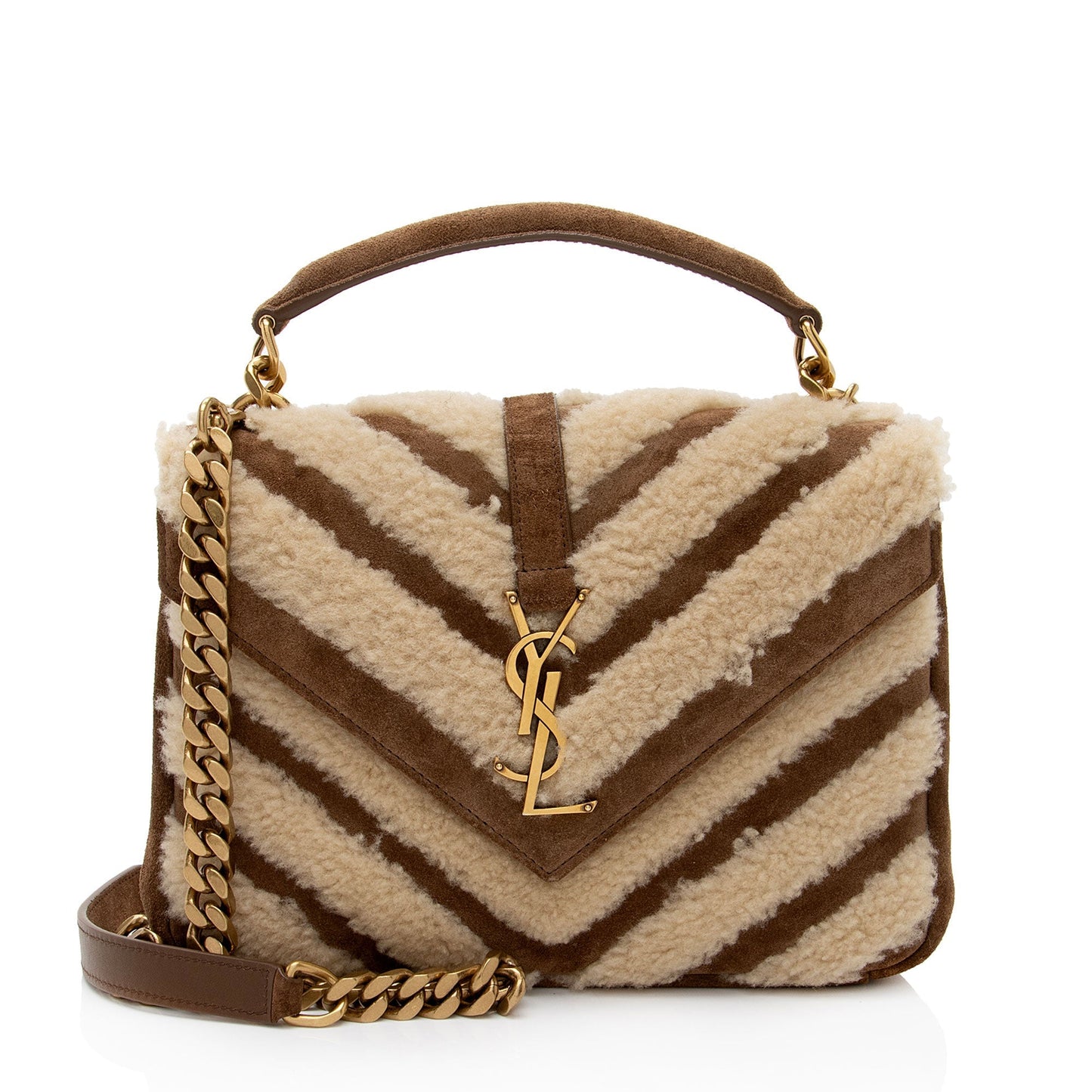 Saint Laurent Matelasse Shearling Nubuck College Medium Shoulder Bag aCkyln
