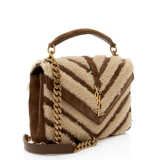 Saint Laurent Matelasse Shearling Nubuck College Medium Shoulder Bag aCkyln