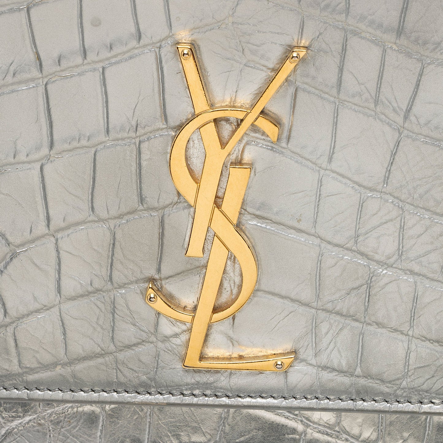 Saint Laurent Metallic Croc Embossed Leather Monogram Kate Medium Shoulder Bag GgwCYy