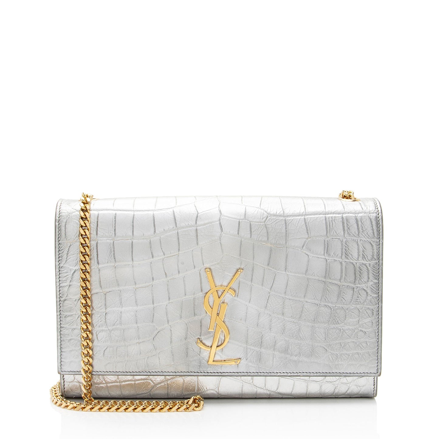 Saint Laurent Metallic Croc Embossed Leather Monogram Kate Medium Shoulder Bag GgwCYy
