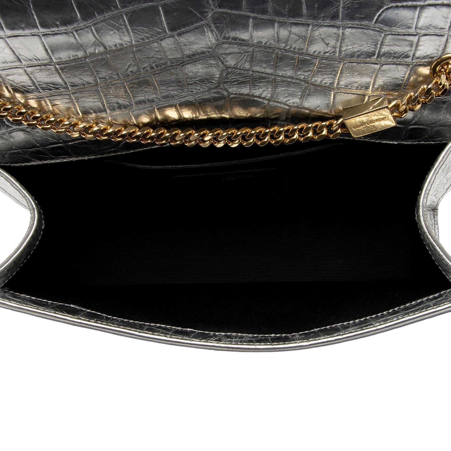 Saint Laurent Metallic Croc Embossed Leather Monogram Kate Medium Shoulder Bag GgwCYy