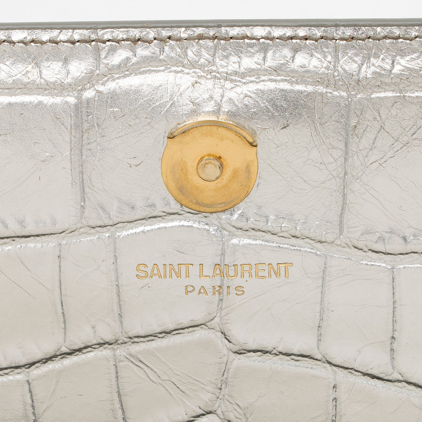 Saint Laurent Metallic Croc Embossed Leather Monogram Kate Medium Shoulder Bag GgwCYy