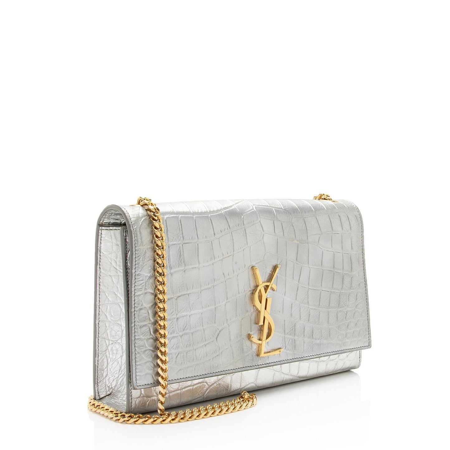 Saint Laurent Metallic Croc Embossed Leather Monogram Kate Medium Shoulder Bag GgwCYy