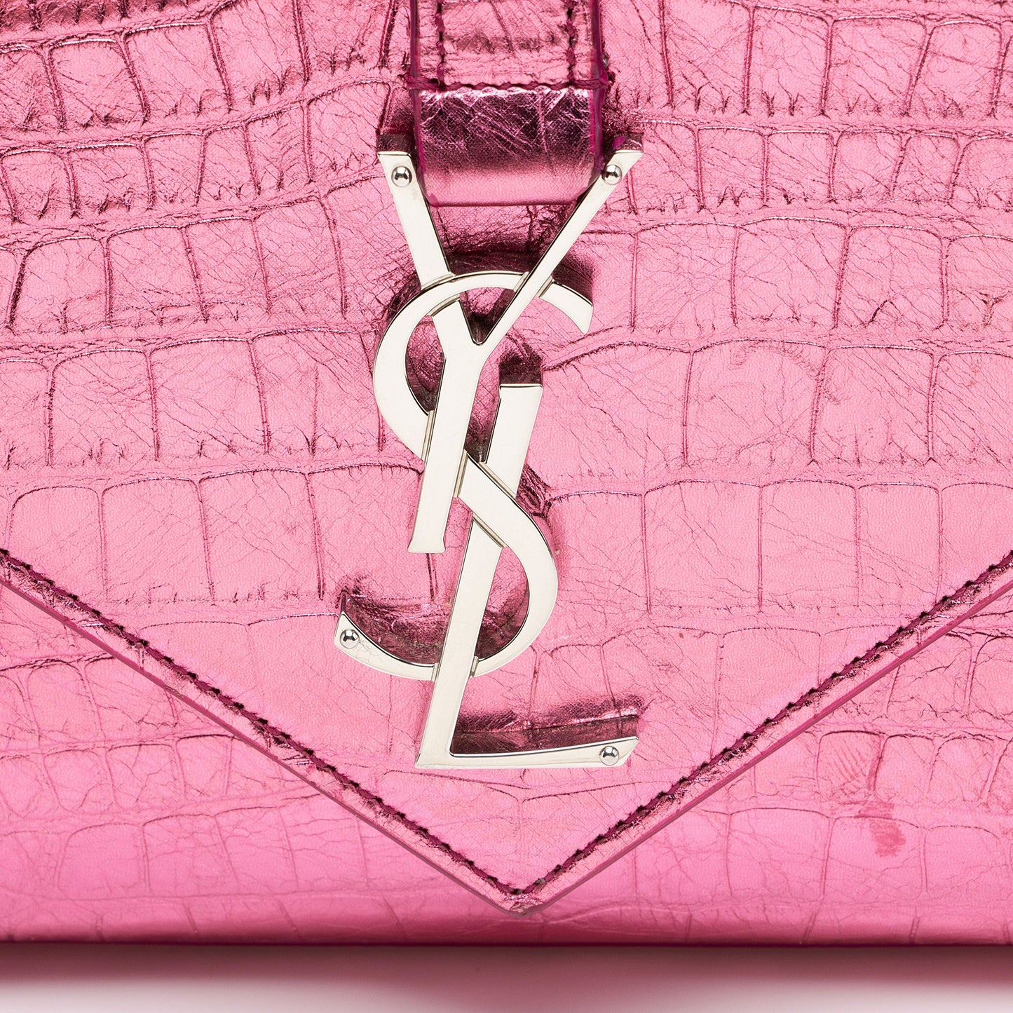 Saint Laurent Metallic Croc Embossed Leather Monogram Small Envelope Bag NH7kKe