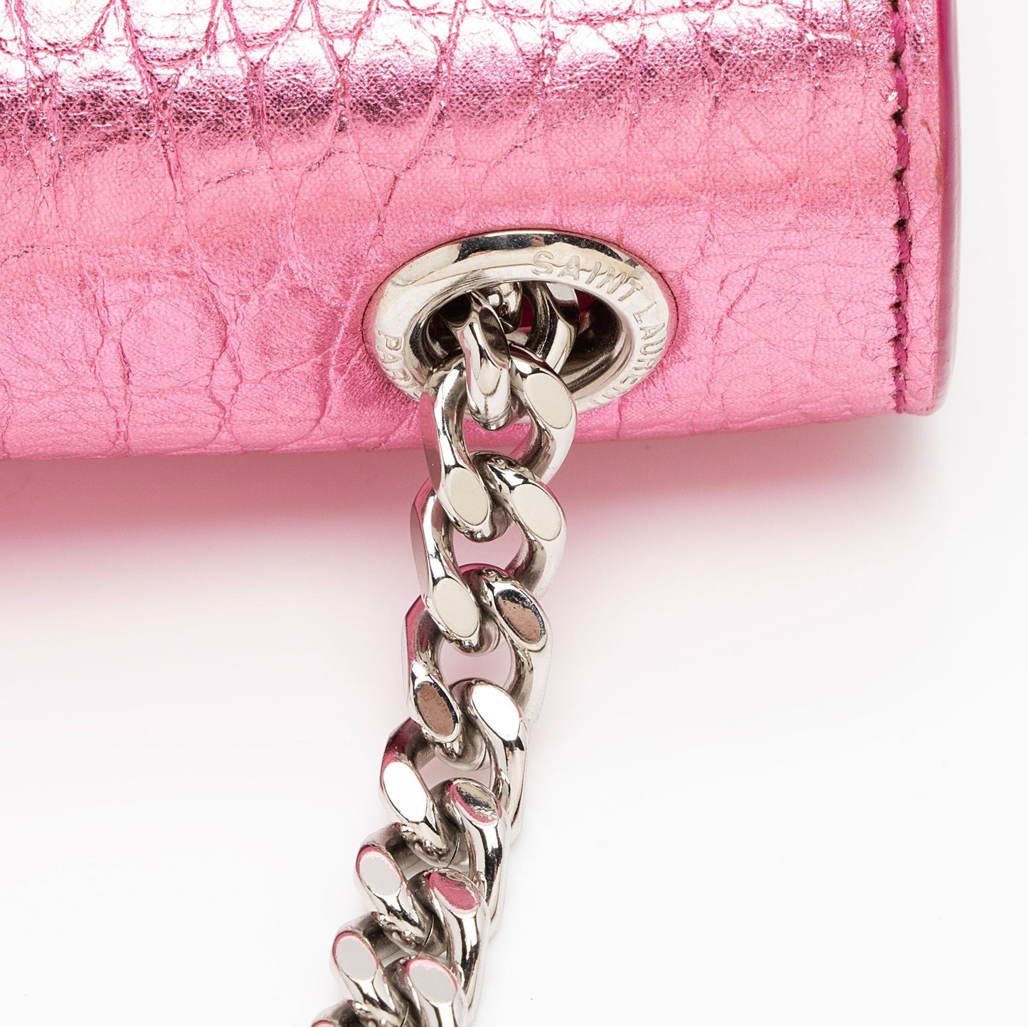 Saint Laurent Metallic Croc Embossed Leather Monogram Small Envelope Bag NH7kKe