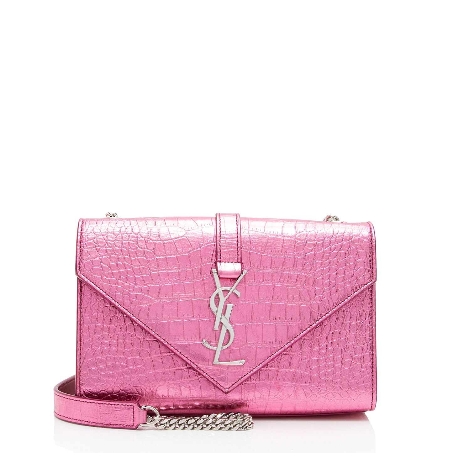 Saint Laurent Metallic Croc Embossed Leather Monogram Small Envelope Bag NH7kKe