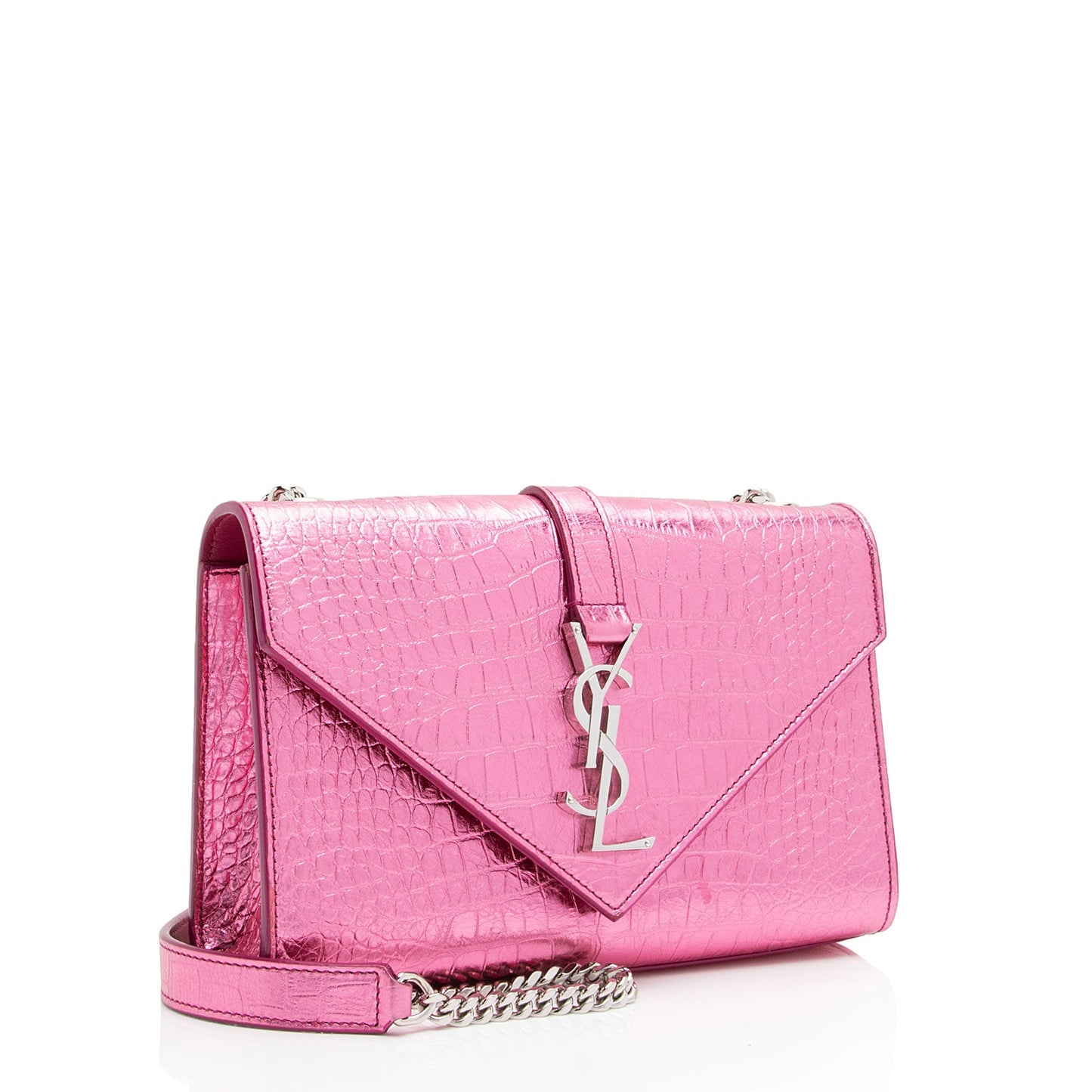 Saint Laurent Metallic Croc Embossed Leather Monogram Small Envelope Bag NH7kKe