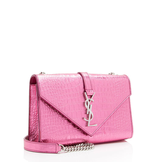 Saint Laurent Metallic Croc Embossed Leather Monogram Small Envelope Bag NH7kKe