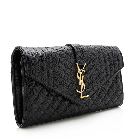 Saint Laurent Mixed Matelasse Grain de Poudre Monogram Large Envelope Wallet 22691
