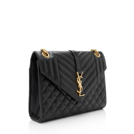 Saint Laurent Mixed Matelasse Grain de Poudre Monogram Medium Shoulder Bag nC1SPa