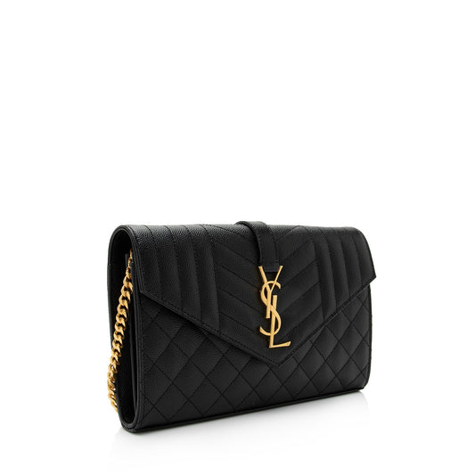 Saint Laurent Mixed Matelasse Leather Classic Monogram Chain Wallet kzGt7L