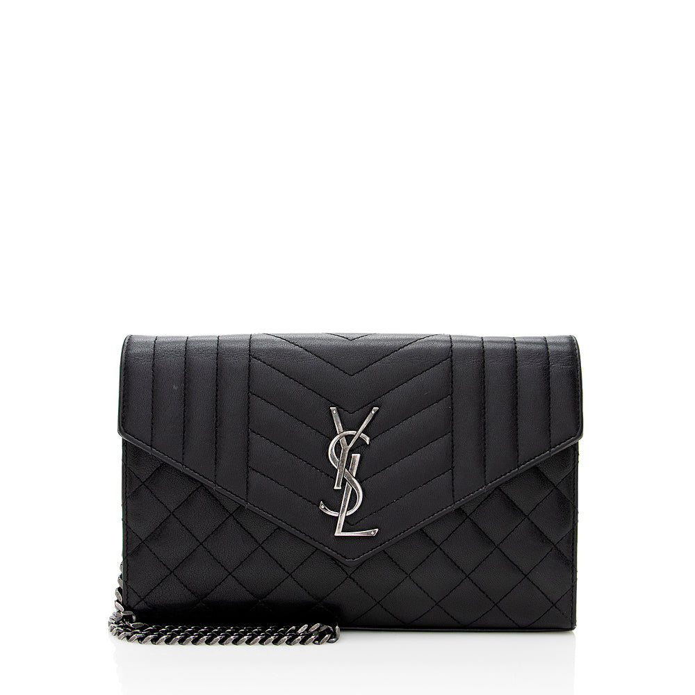 Saint Laurent Mixed Matelasse Leather Triquilt Monogram Wallet on Chain Bag 17618