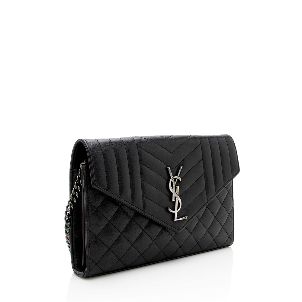 Saint Laurent Mixed Matelasse Leather Triquilt Monogram Wallet on Chain Bag 17618