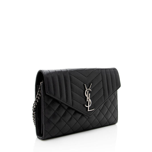 Saint Laurent Mixed Matelasse Leather Triquilt Monogram Wallet on Chain Bag 17618
