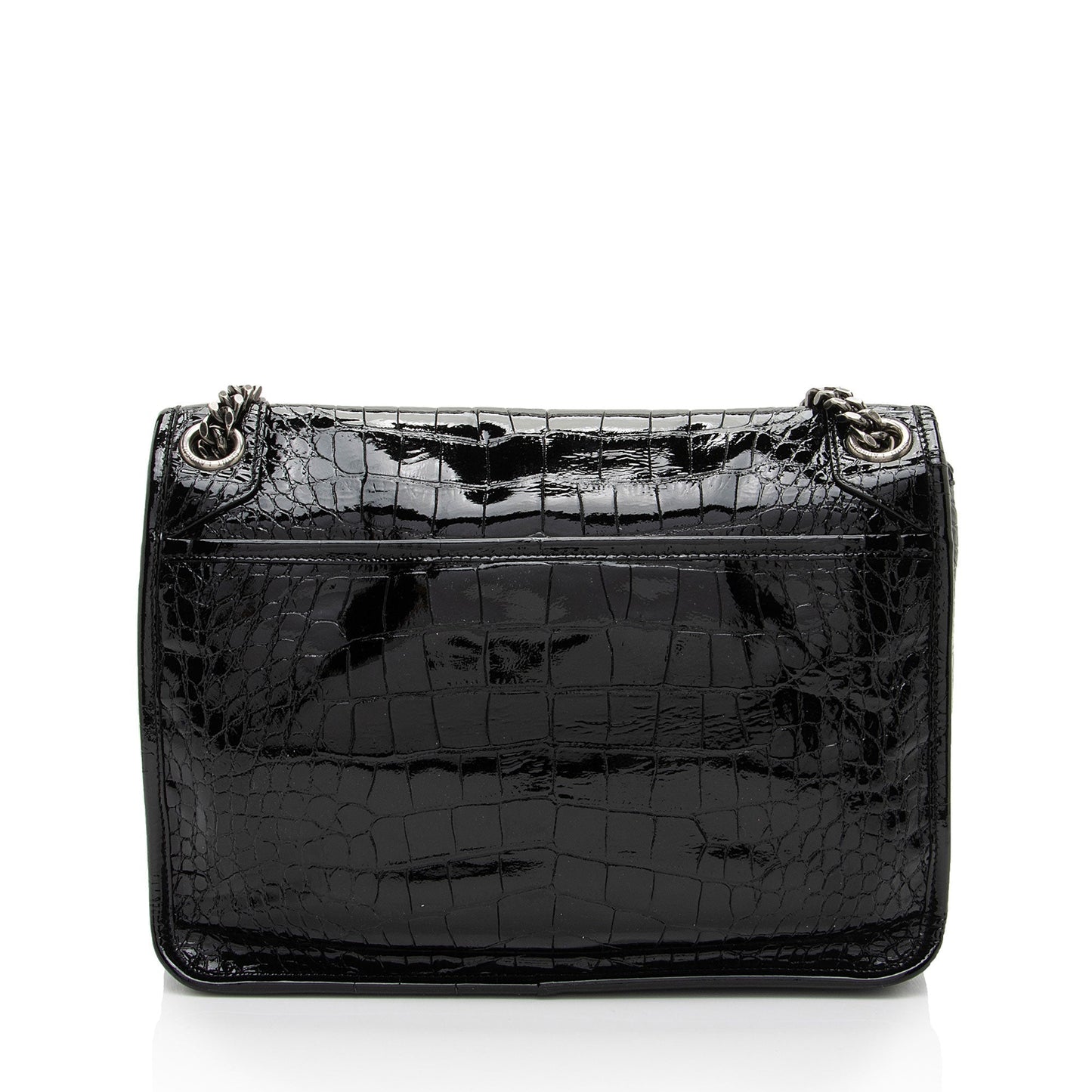 Saint Laurent Patent Croc Embossed Leather Monogram Niki Medium Shoulder Bag zhfiM7
