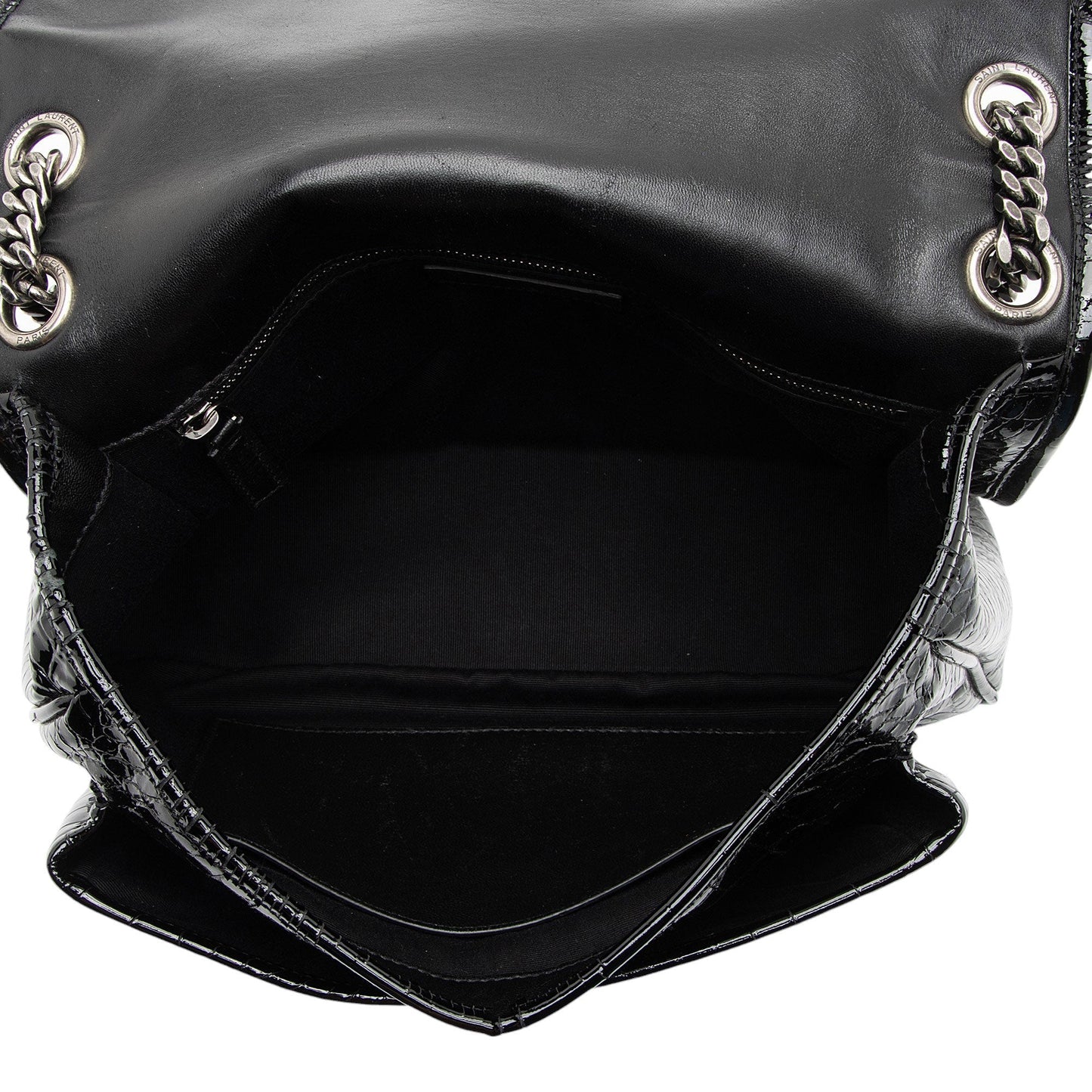 Saint Laurent Patent Croc Embossed Leather Monogram Niki Medium Shoulder Bag zhfiM7
