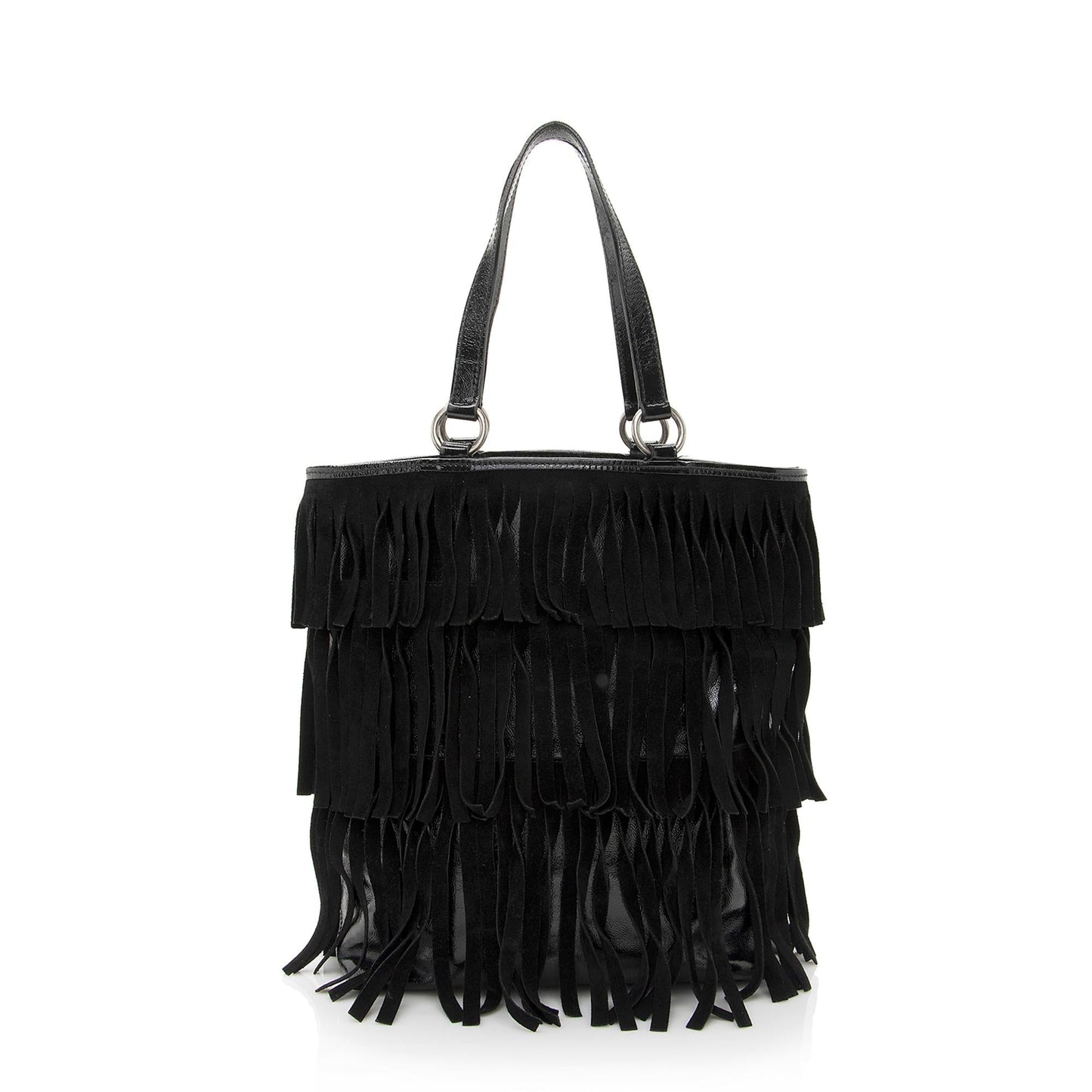 Saint Laurent Patent Leather Suede Fringe Tote 22368