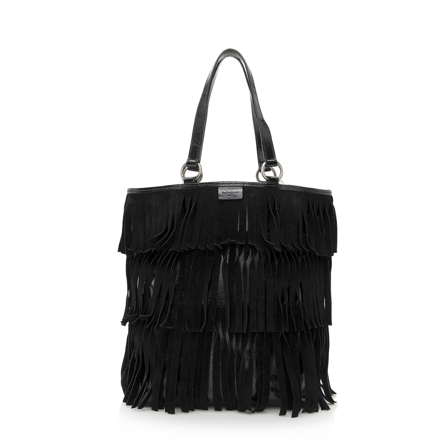 Saint Laurent Patent Leather Suede Fringe Tote 22368