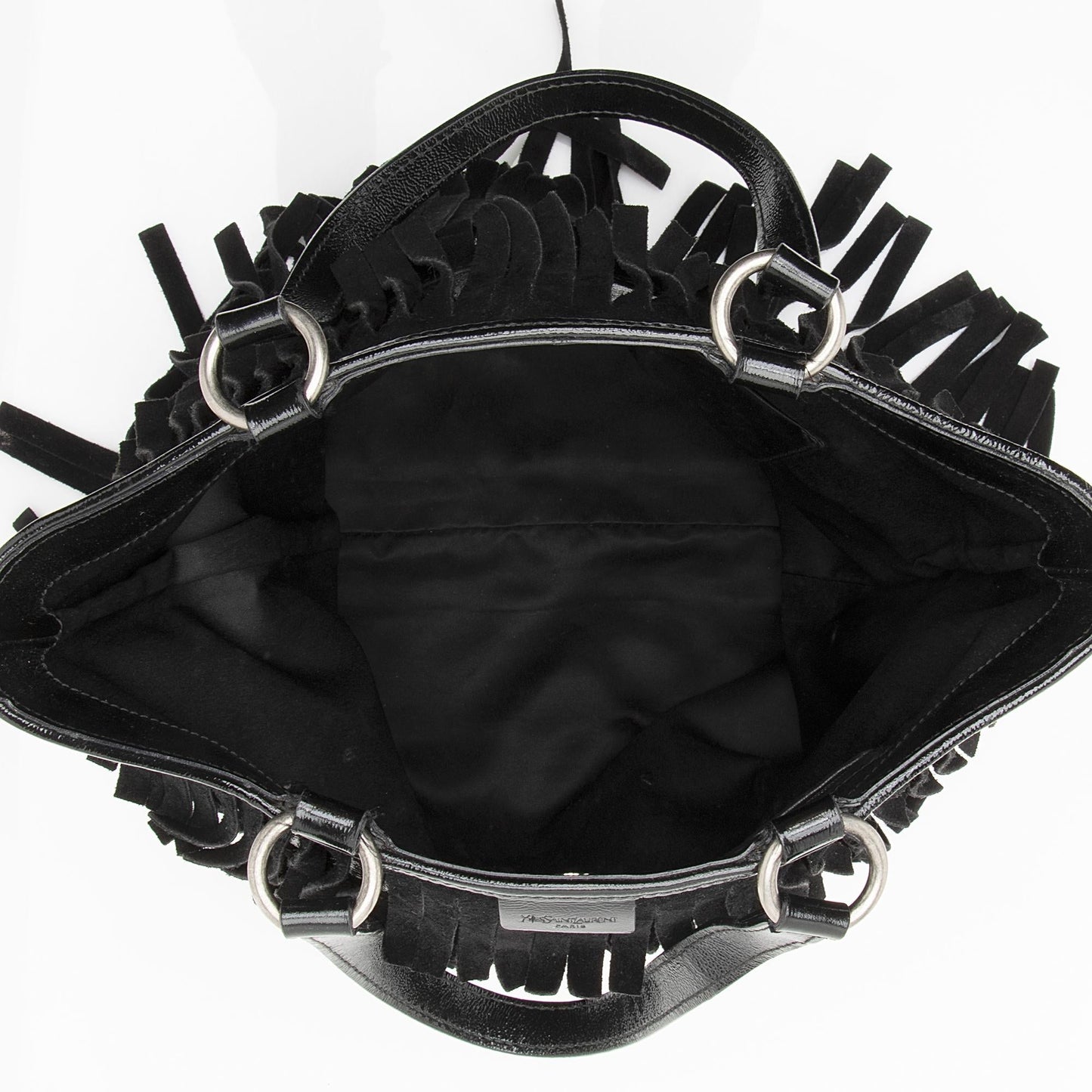Saint Laurent Patent Leather Suede Fringe Tote 22368