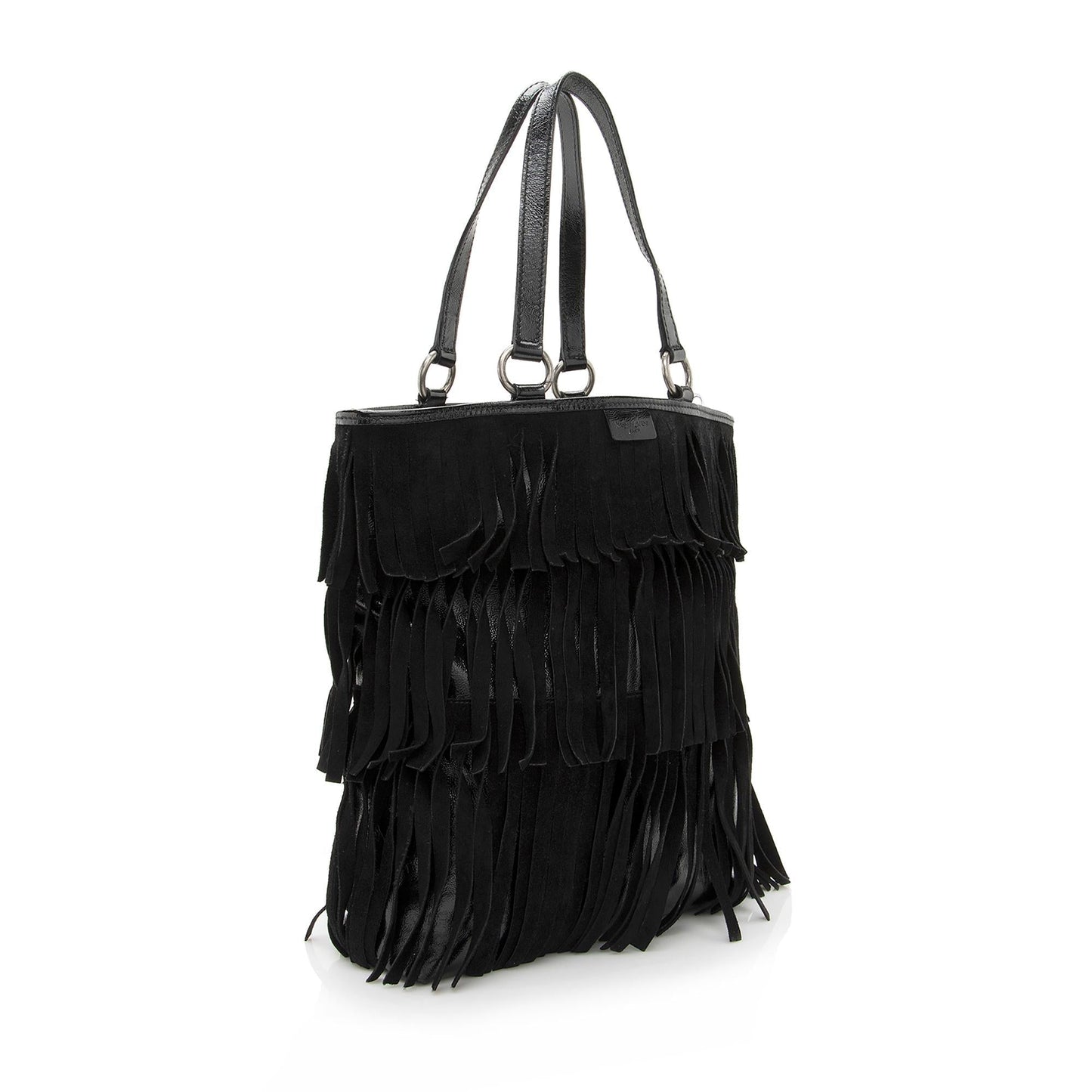 Saint Laurent Patent Leather Suede Fringe Tote 22368